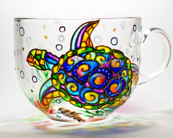 Sea Turtle Mug, Hand Painted Coastal Mug, Ocean Lover Gift, Beach House Mug