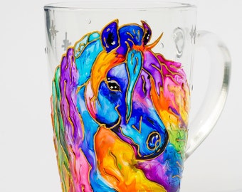 Horse Lover Gift Colorful Horse Mug, Personalized Gift Equestrian Unique Animal Watercolor