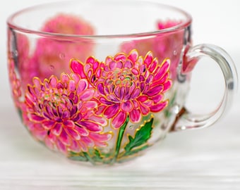 Chrysanthemum Mug, November Birth Flower Mug, Hand Painted