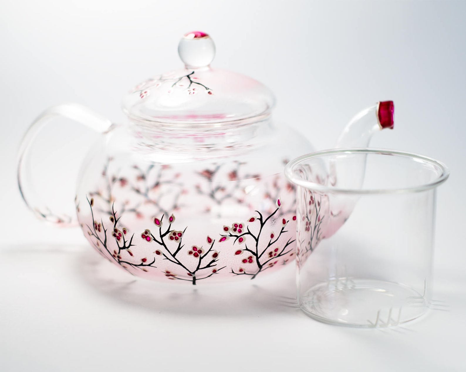 Personalized Glass Teapot Cherry Blossom Unique Teapot Hand Etsy