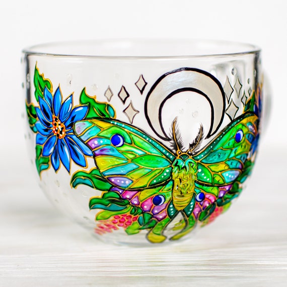 Luna moth mug, Witchy coffee mug, Personalized Glass Cup Gift