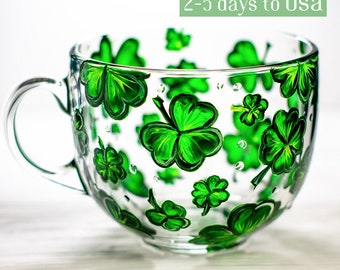 Shamrock Coffee Mug, St Patrick's Day Mug, Clover Coffee Mug,  2-5 DAYS TO USA