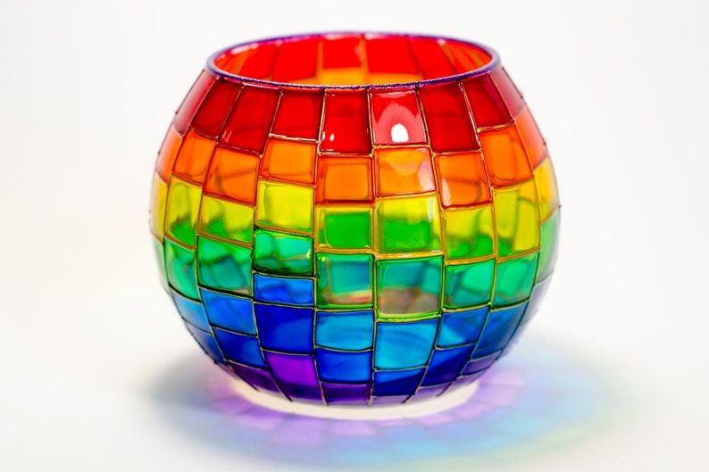 Glass Candle Holders Hand Painted Rainbow Glass Vase Votive Etsy UK