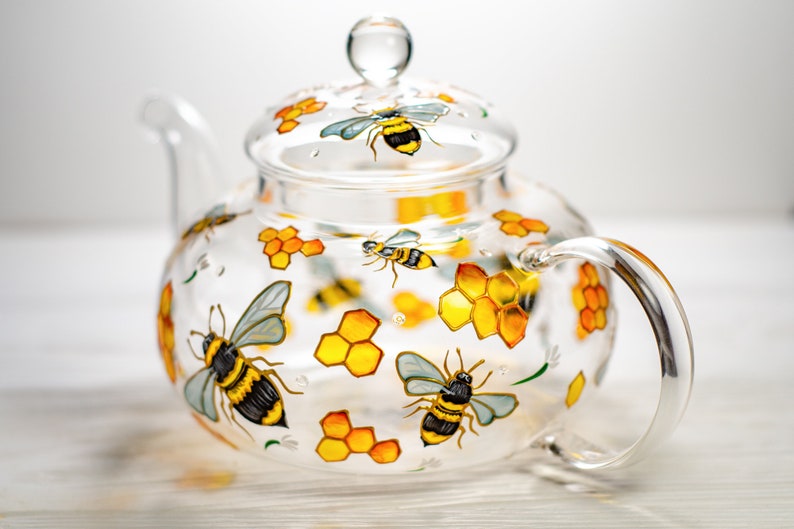 Grandma Gift for Mothers Day Personalized Bee Tea Pot, Hand Painted Tea Pot with Infuser image 5