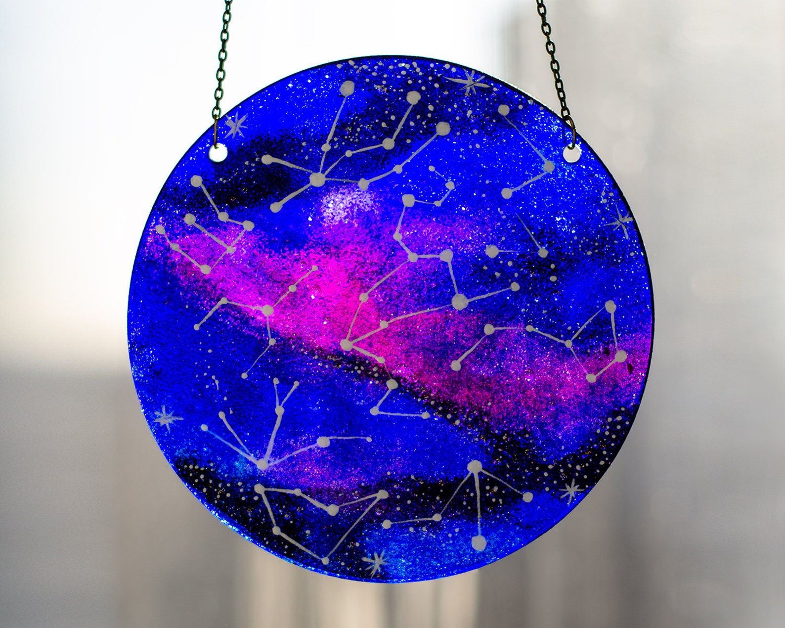 Night Sky Glass Panel Window Hanging Stained Glass Suncatcher Etsy