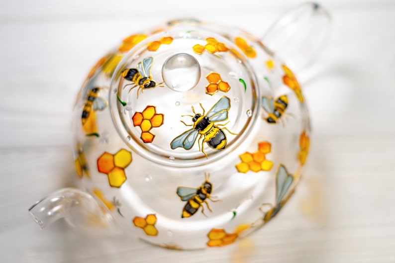 Grandma Gift for Mothers Day Personalized Bee Tea Pot, Hand Painted Tea Pot with Infuser image 10