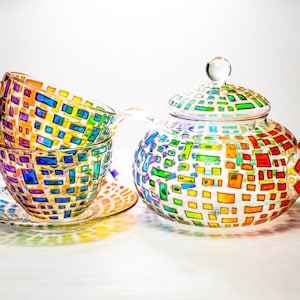 New Home Gift Parents, Colorful Tea Set Teapot with 2 Cups and Saucers, Mothers Day Gift