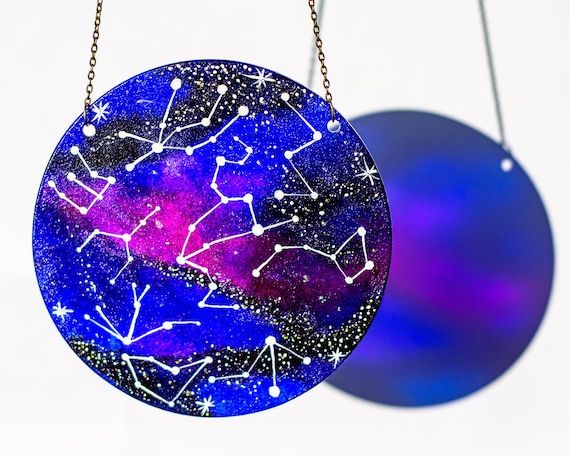 Celestial Suncatcher, Constellation Galaxy Glass Art, Night Sky Window Hanging