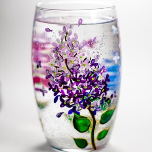 Floral Wine Tumbler Lilac Flowers Wine Glasses Botanical Hand Painted Stemless Wedding Glasses image 5