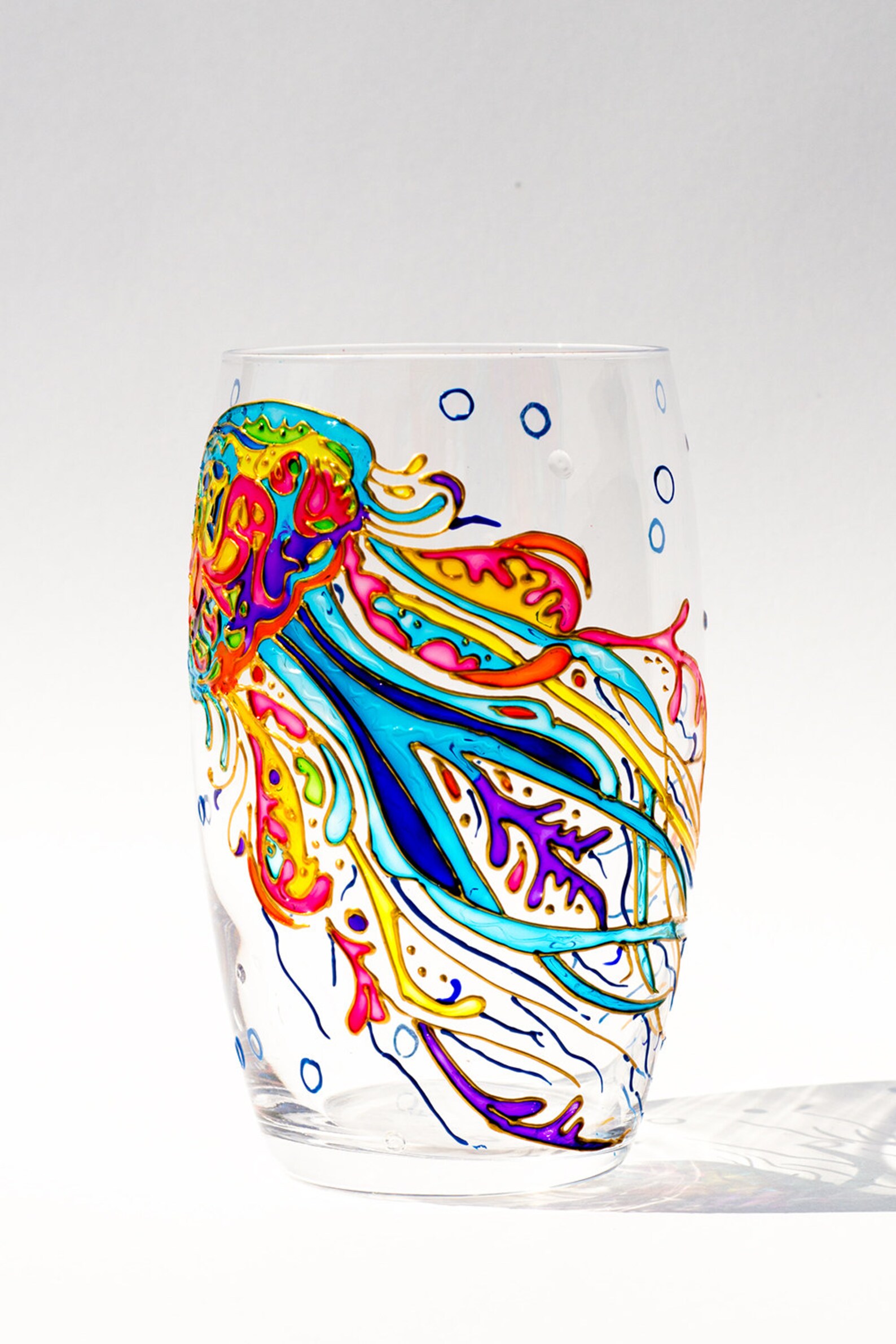 Jellyfish Wine Glass Hand Painted Drinking Glasses Stemless Etsy