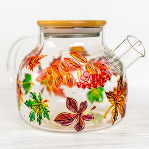 Fall Leaves Teapot Halloween, Fall Kitchen Decor, Personalized Fall Tea Pot, Fall Birthday Gift