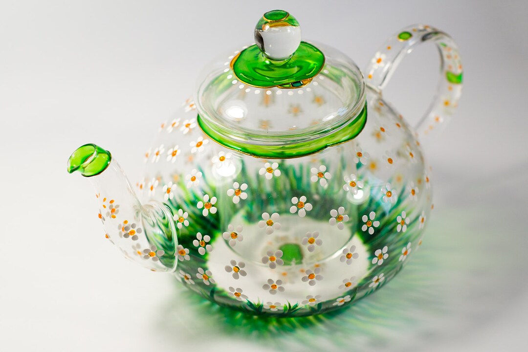 sadasdasdMicrowave Safe Glass Teapot Gift Flower Decal Glass Tea