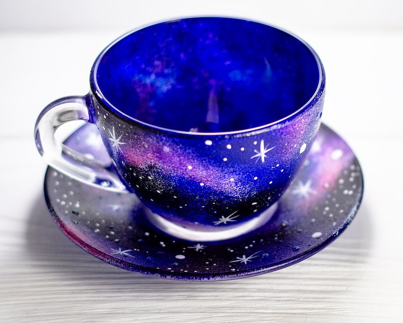 Galaxy Teetasse und Untertasse Set, Astrologie Himmlische Geschenk Sternennacht Tasse Bild 2