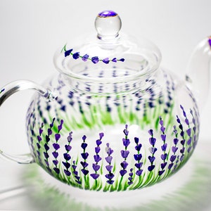 Lavender Teapot Rustic Hand painted Glass Teapot with Infuser Tea Party Favors image 3