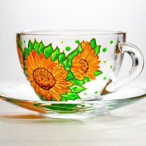 Personalized Sunflower Tea Set, Flowers Tea Cup and Saucer Set, Personalized Mothers Day Gift image 4