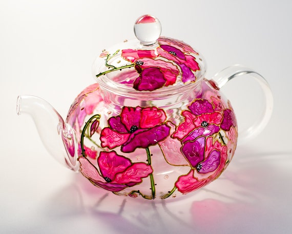 Tetera De Vidrio Con Infusor De Porcelana Diseño Rosas