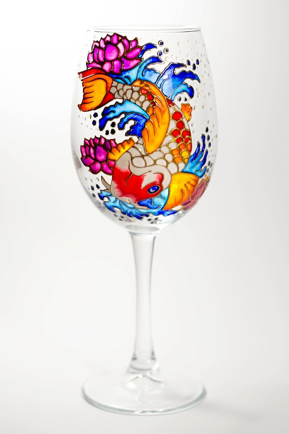 hand painted wine glasses koi fish beach wedding favors etsy