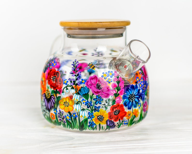 Wildflowers Teapot, Personalized Mothers Day Gift, Botanical Floral Teapot, Gift for Mom image 4