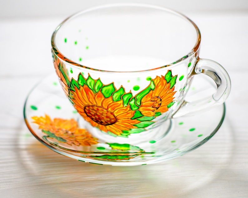 Personalized Sunflower Tea Set, Flowers Tea Cup and Saucer Set, Personalized Mothers Day Gift image 6