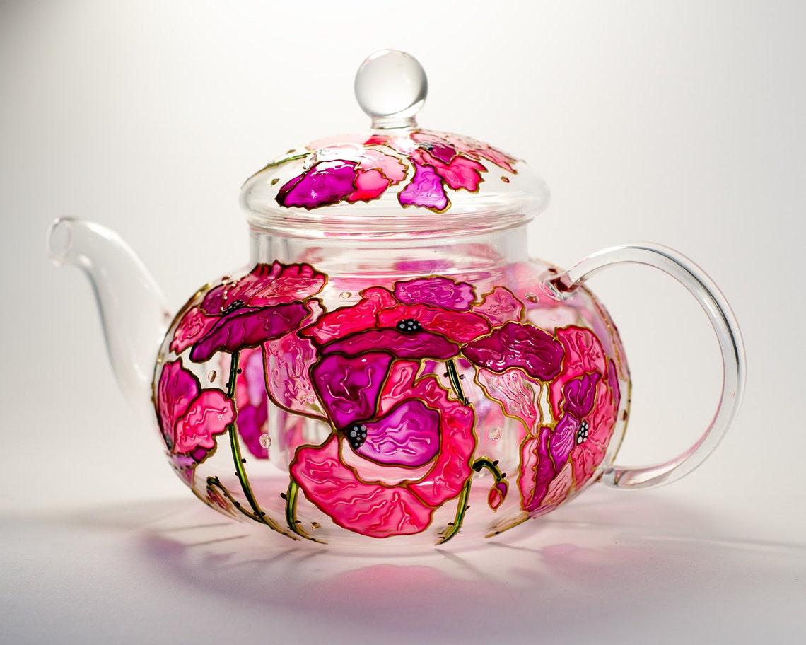 Glass Teapot Flowers Teapot Gift for Tea Lover Tea Coffee Etsy
