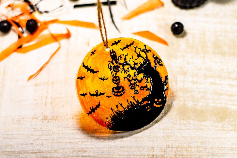 Halloween Party Decoration Glass Ornament Tree With Pumpkins Etsy