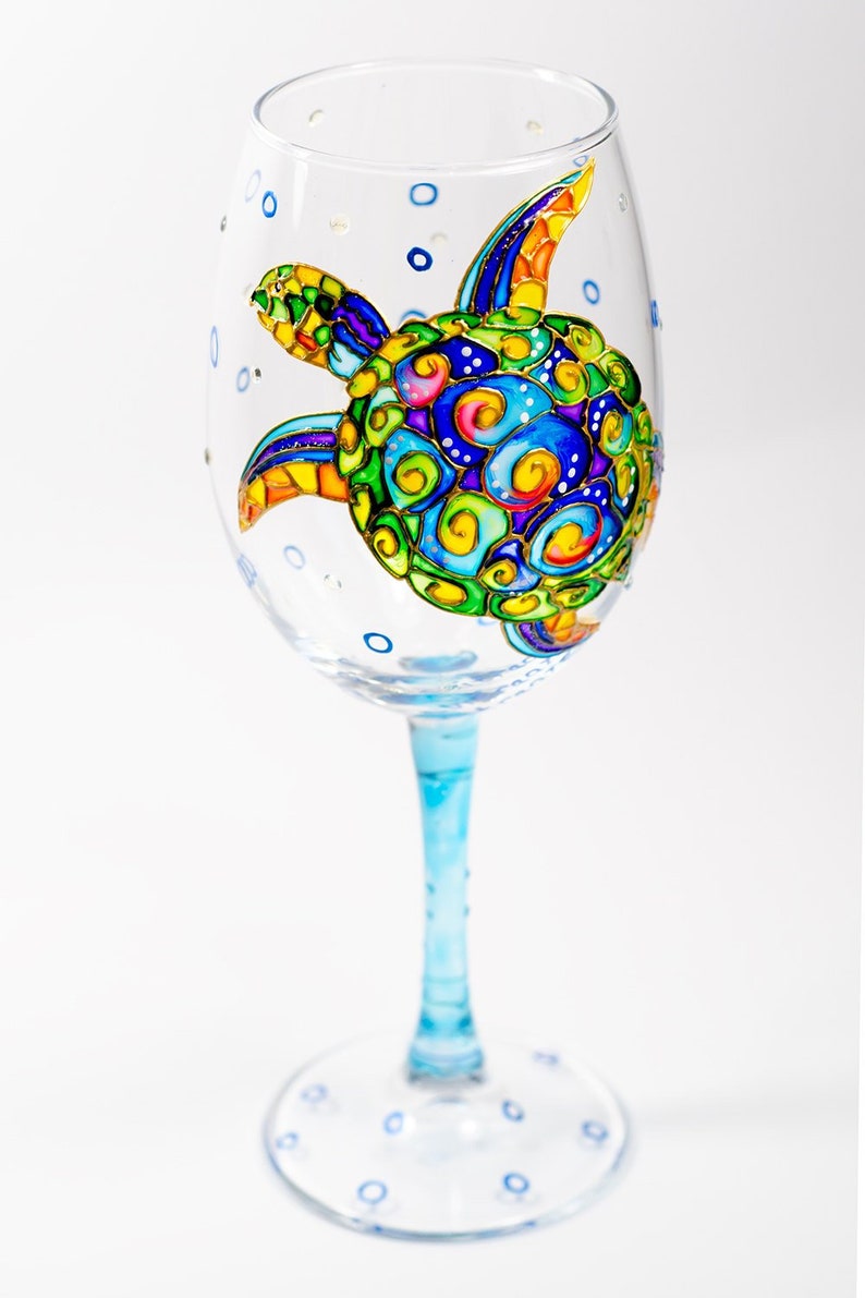 Sea Turtle Wine Glasses Beach Theme Wine Glass Turtle Gift Etsy