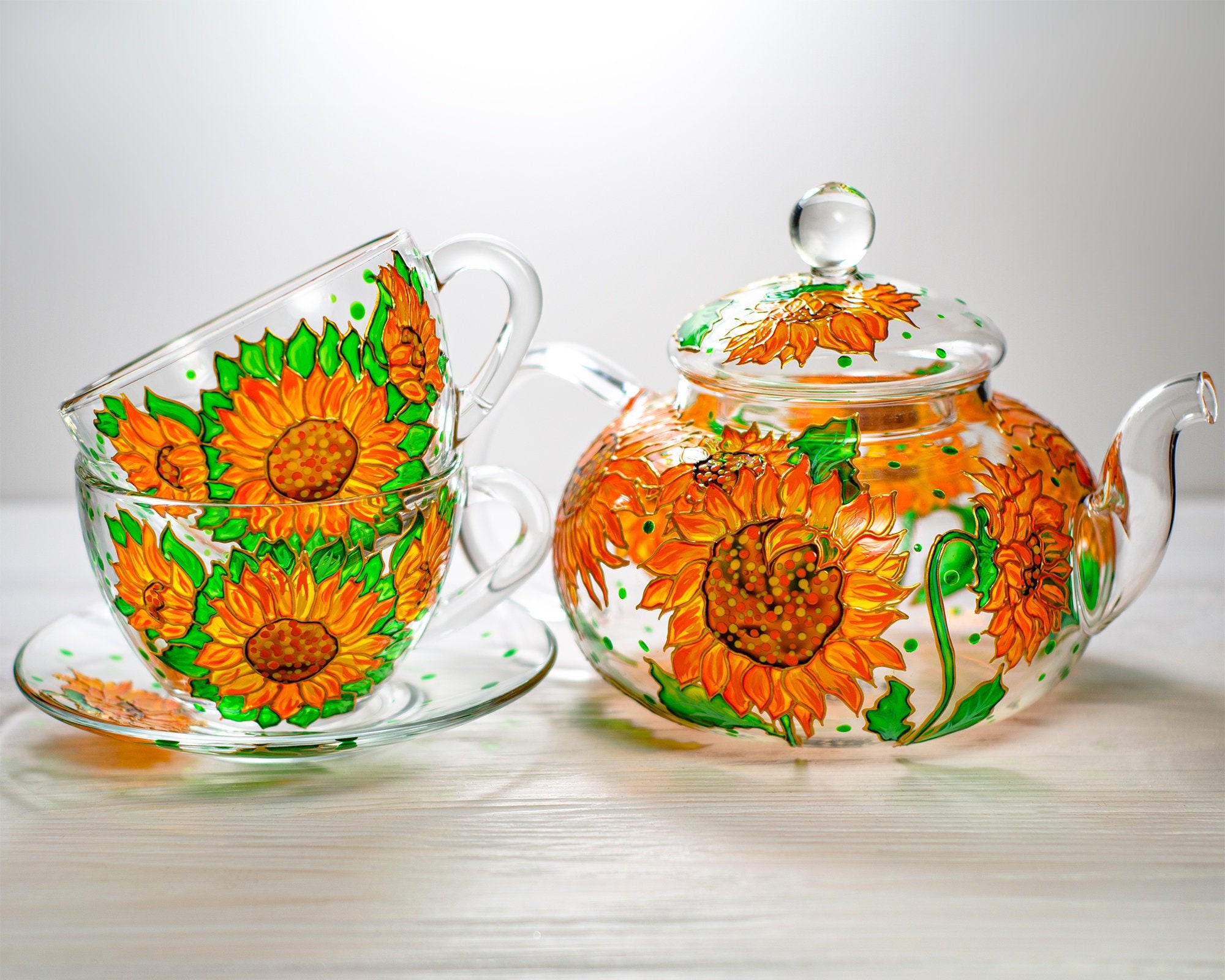 Personalized Tea Set Teapot with 2 Cups and Saucers Etsy