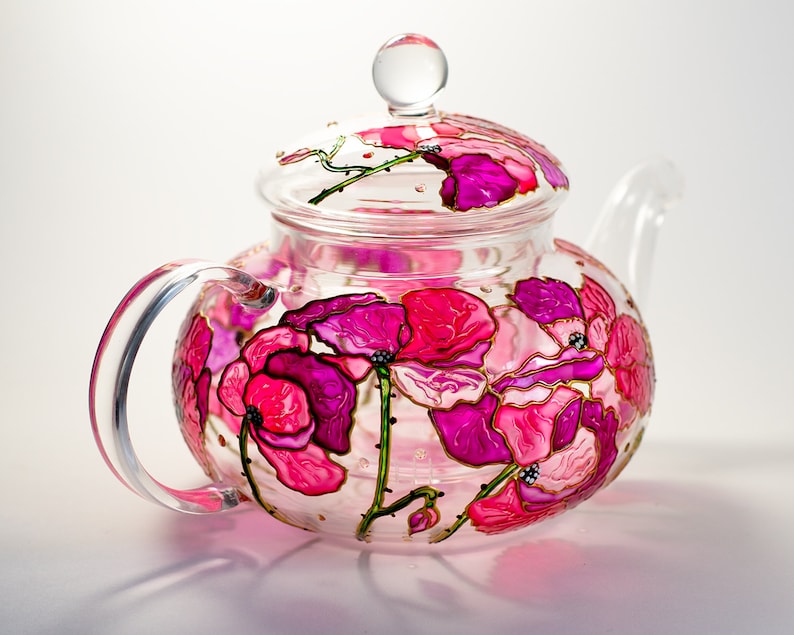 Glass Teapot Flowers Teapot Gift for Tea Lover Tea Coffee Etsy