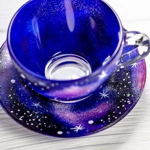 Galaxy Teetasse und Untertasse Set, Astrologie Himmlische Geschenk Sternennacht Tasse Bild 8