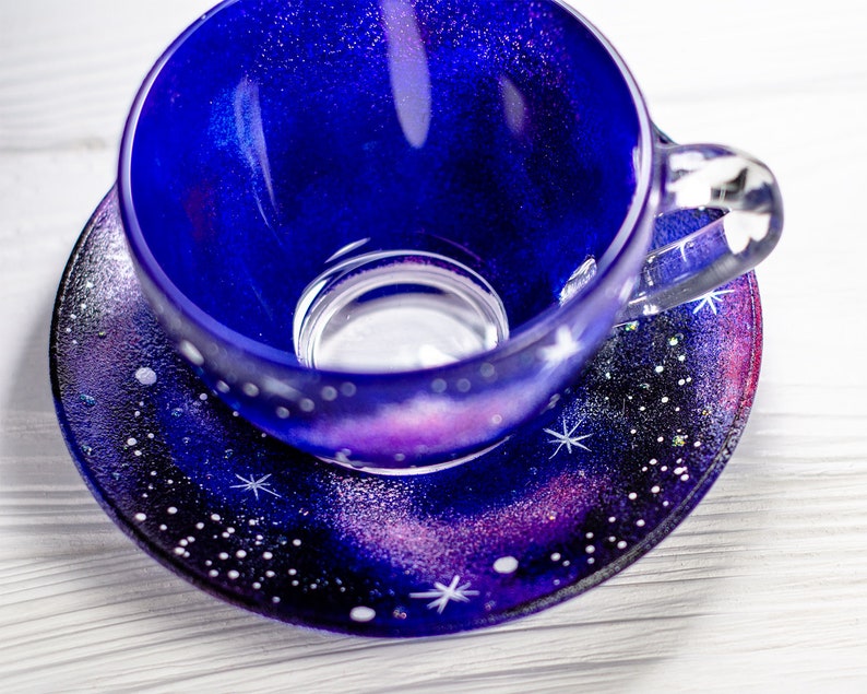 Galaxy Teetasse und Untertasse Set, Astrologie Himmlische Geschenk Sternennacht Tasse Bild 8