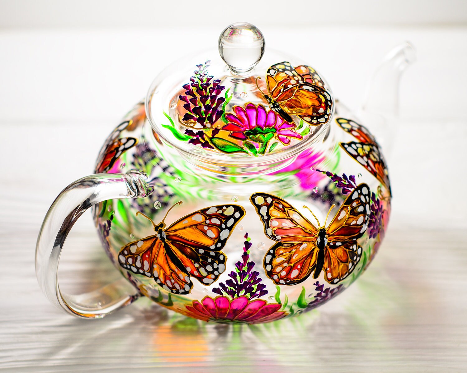 Personalized Teapot Butterflies and Flowers Hand Painted Etsy