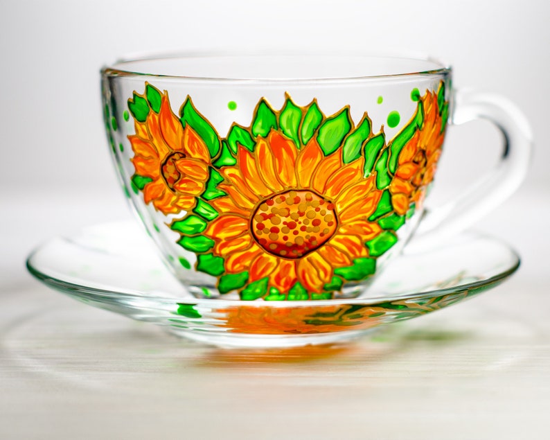 Personalized Sunflower Tea Set, Flowers Tea Cup and Saucer Set, Personalized Mothers Day Gift image 2