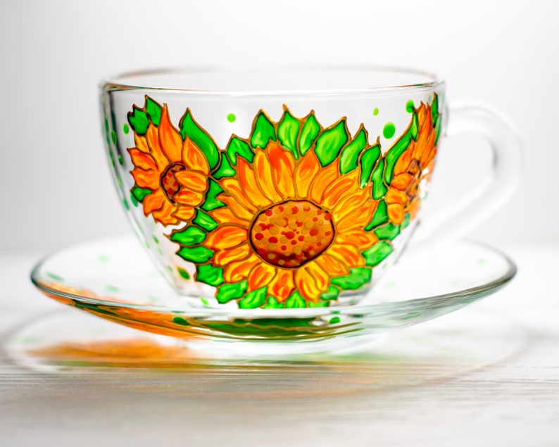 Personalized Sunflower Tea Set, Flowers Tea Cup and Saucer Set, Personalized Mothers Day Gift image 7