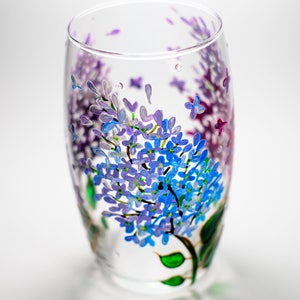 Floral Wine Tumbler Lilac Flowers Wine Glasses Botanical Hand Painted Stemless Wedding Glasses image 7