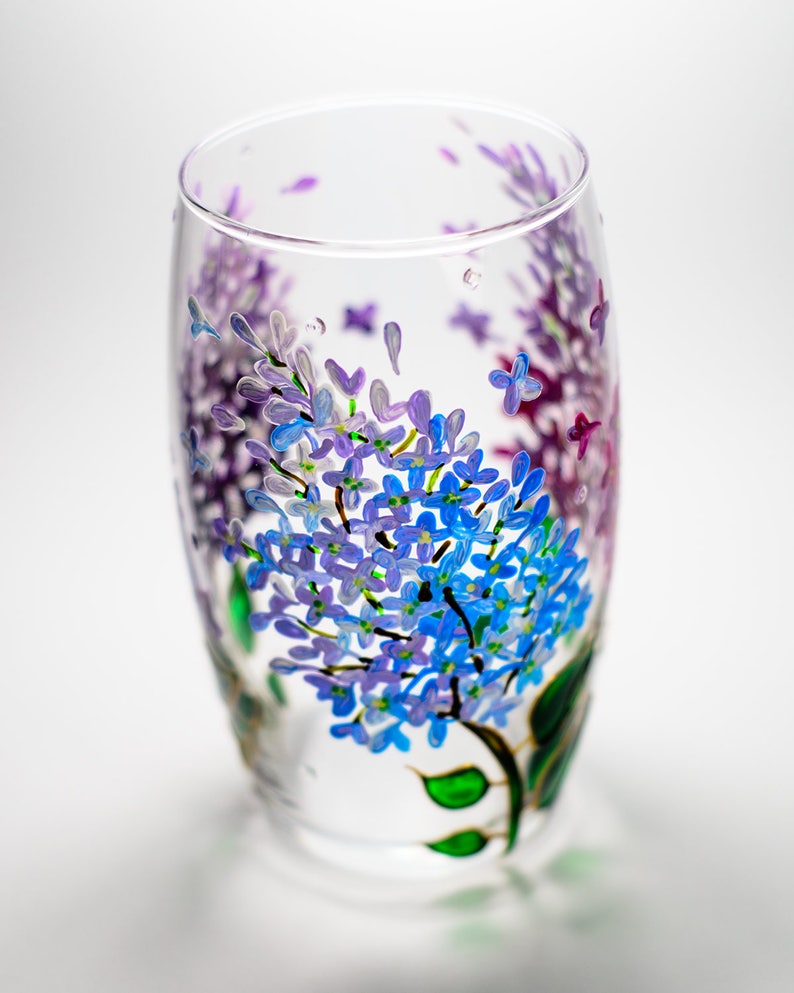 Floral Wine Tumbler Lilac Flowers Wine Glasses Botanical Hand Painted Stemless Wedding Glasses image 7