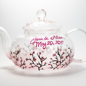 Personalized Glass Teapot Cherry Blossom, Unique Teapot Hand Painted Hostess Gift image 8