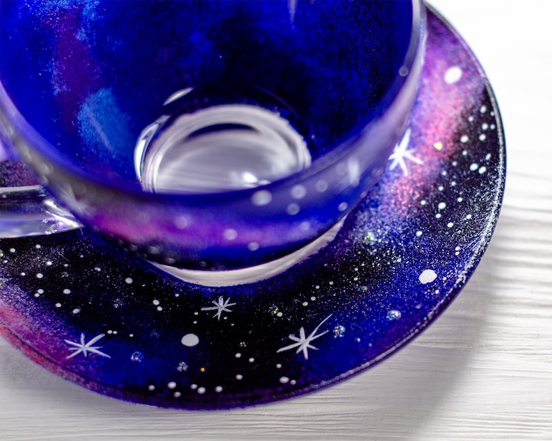 Galaxy Teetasse und Untertasse Set, Astrologie Himmlische Geschenk Sternennacht Tasse Bild 9