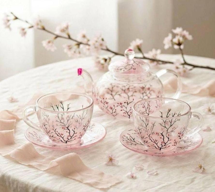 Cherry Blossom Tea Set, Pink Sakura Teapot Set, Christmas Gift for