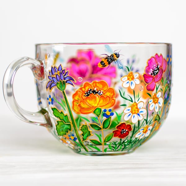 Wildflower Coffee Mug, Hand Painted Meadow Flowers, Personalized Floral Gift for Mom