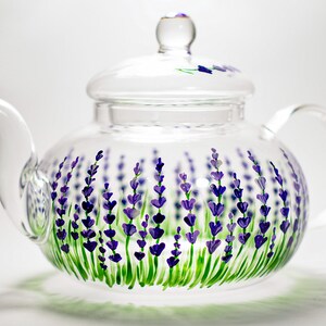 Lavender Teapot Rustic Hand painted Glass Teapot with Infuser Tea Party Favors image 5