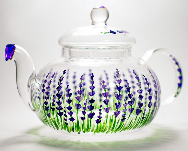 Lavender Teapot Rustic Hand painted Glass Teapot with Infuser Tea Party Favors image 5