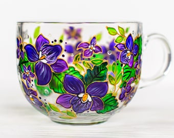 February Birth Flower Gift, Personalized Violet Mug, Hand Painted