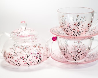 Ebros Japanese Yellow Cherry Blossom Sakura Blossoms Ceramic Tea Pot & 4 Cups