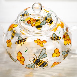 Grandma Gift for Mothers Day Personalized Bee Tea Pot, Hand Painted Tea Pot with Infuser image 7