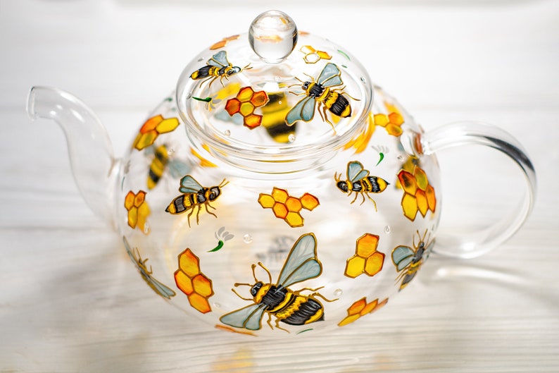 Grandma Gift for Mothers Day Personalized Bee Tea Pot, Hand Painted Tea Pot with Infuser image 7