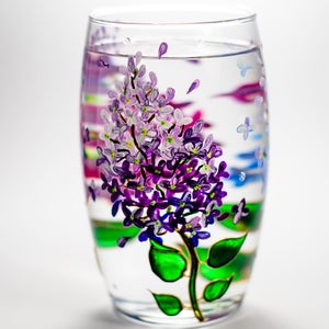 Floral Wine Tumbler Lilac Flowers Wine Glasses Botanical Hand Painted Stemless Wedding Glasses image 4