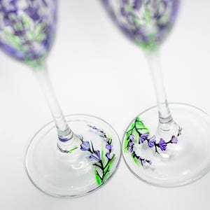 Personalized Champagne Flutes, Lavender Wedding Glasses Hand Painted Champagne Flutes Set of 2 Wedding Toasting Glasses image 4