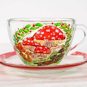 Personalized Tea cup and Saucer Mushroom Tea set, Toadstool Teacup Set, Forest cup