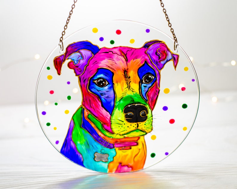 Custom Dog Portrait Stained Glass Panel Pet Memorial Stained Etsy