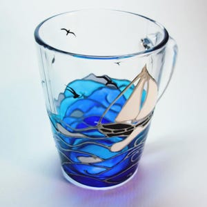 Taza de café con diseño de olas del océano, taza costera, regalo para amantes del mar para su novio. imagen 8